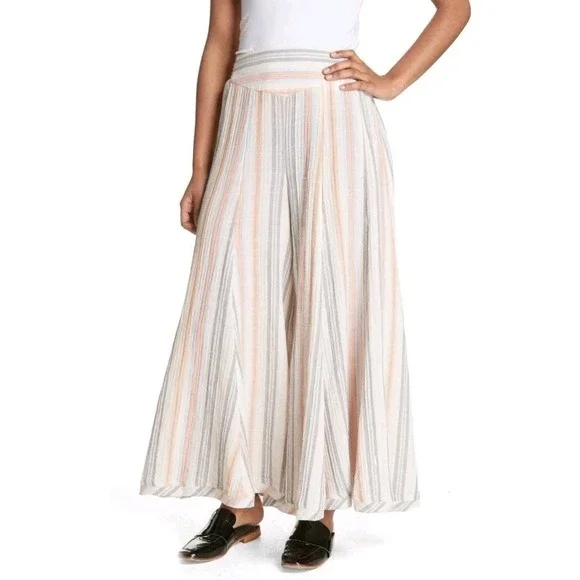 Free People Blaire Pull-On Pant Wide Legs Women's M Striped Boho - Picture 2 of 10
